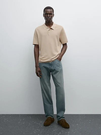 Textured cotton knit polo shirt