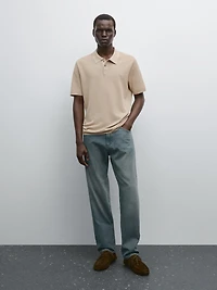 Textured cotton knit polo shirt