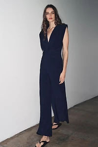LONG DRAPED SHOULDER PAD JUMPSUIT