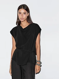 Crepe top with cowl neckline