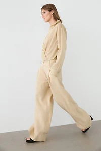 Wide-leg linen trousers with pocket detail