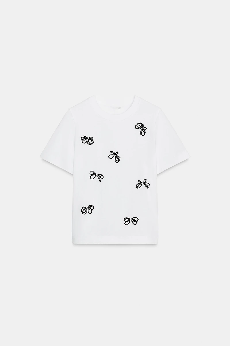 JEWELED BOW T-SHIRT