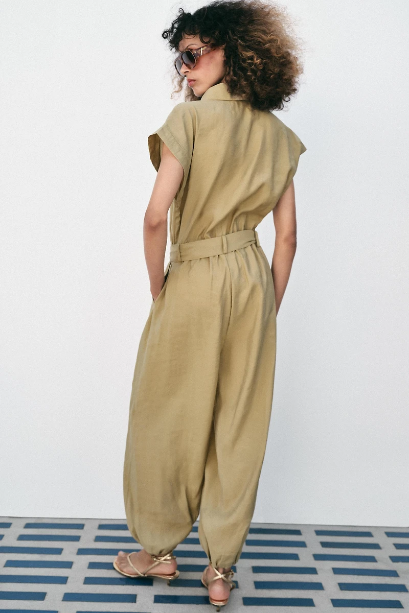 Belted Zip-Front Jumpsuit