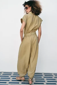 Belted Zip-Front Jumpsuit