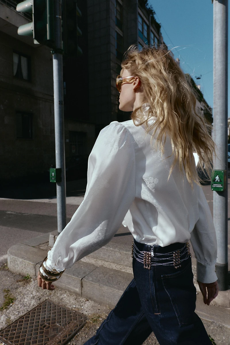 JACQUARD SATIN EFFECT BLOUSE