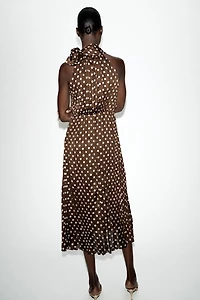ROBE MI-LONGUE À POIS ET NŒUD