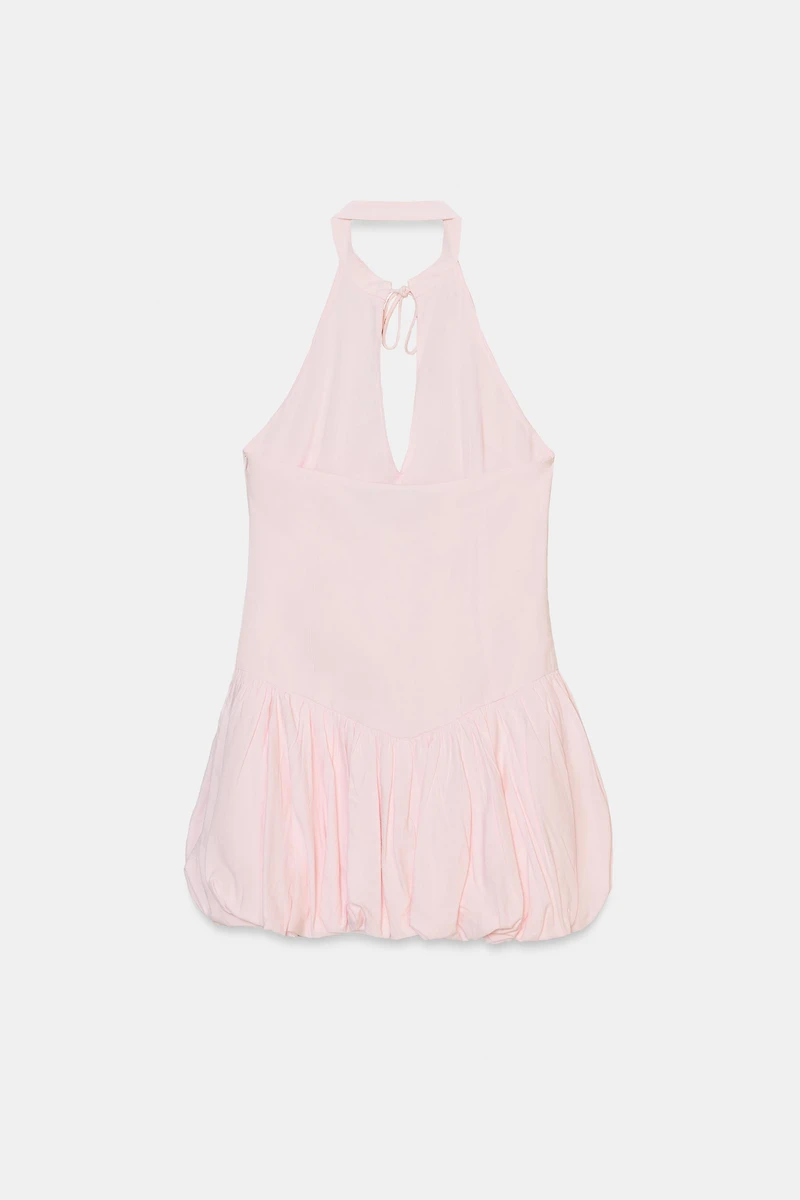 SHORT POPLIN HALTER BALLOON DRESS