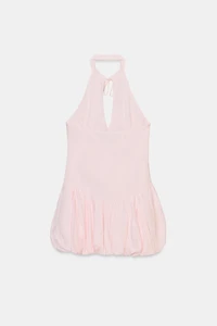 SHORT POPLIN HALTER BALLOON DRESS
