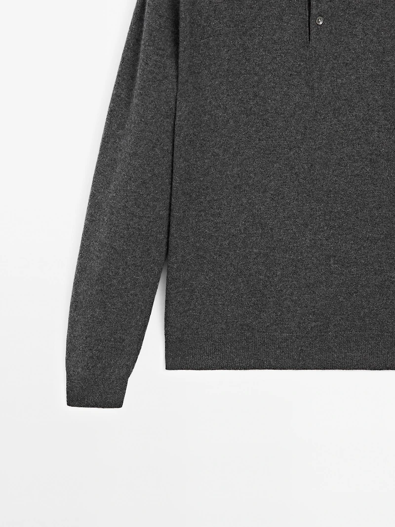 100% cashmere ribbed knit polo shirt