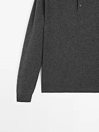 100% cashmere ribbed knit polo shirt