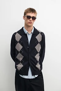 100% cashmere argyle cardigan with buttons