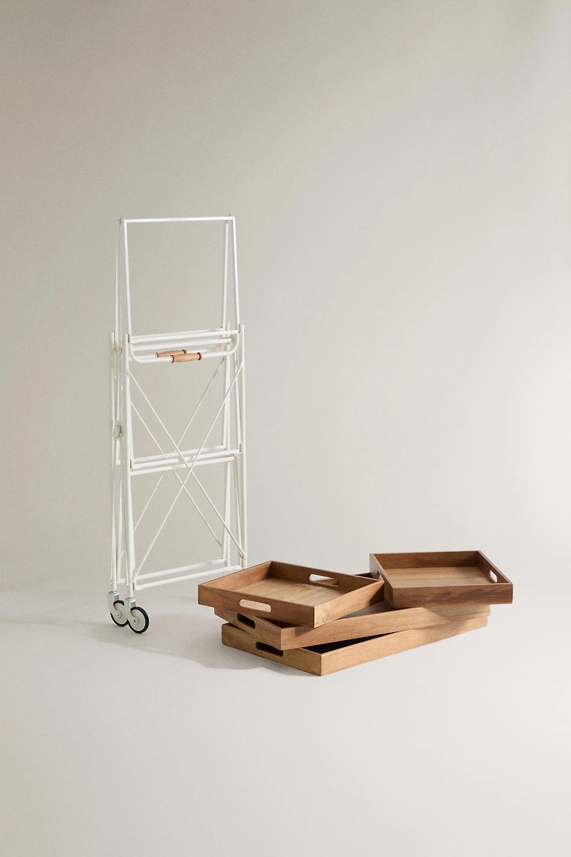 FOLDING METAL AND WOOD SERVING CART