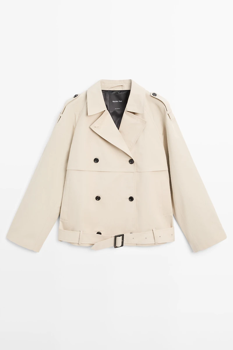 Short trench coat with belt detail