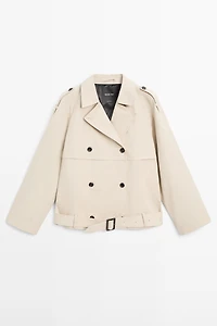 Short trench coat with belt detail