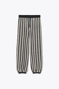STRIPED LINEN CUFFED HEM PANTS