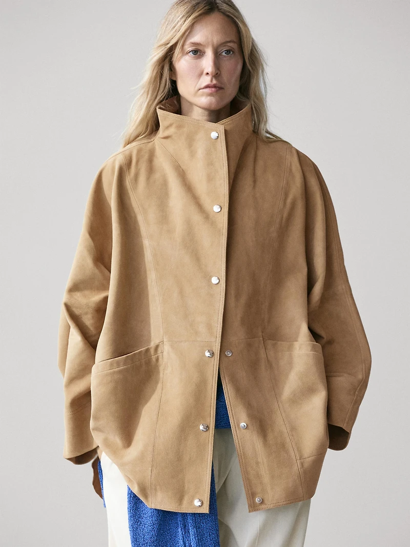 Veste oversize en cuir effet daim