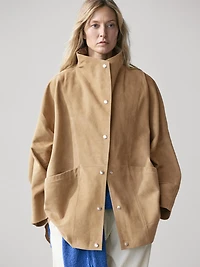 Veste oversize en cuir effet daim