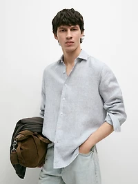 Chemise slim à rayures en lin