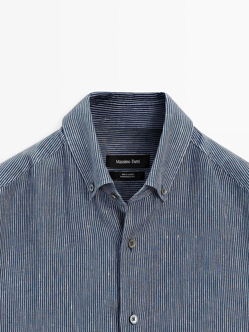 100% linen pinstriped regular fit shirt