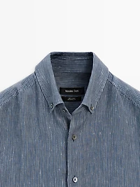 100% linen pinstriped regular fit shirt