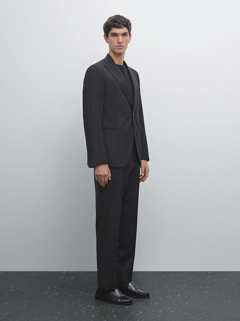 Plain 100% wool suit trousers