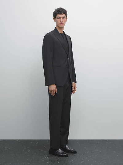 Plain 100% wool suit trousers