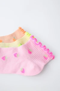 LOT DE TROIS SOCQUETTES FRUITS EN VELOURS BOUCLÉ