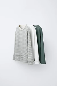 THREE-PACK OF PLAIN AND STRIPED T-SHIRTS