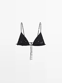 Polka dot print triangle bikini top
