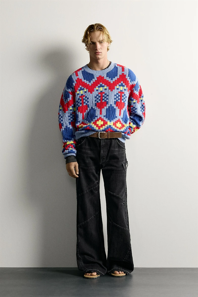 GEOMETRIC JACQUARD RELAXED FIT SWEATER