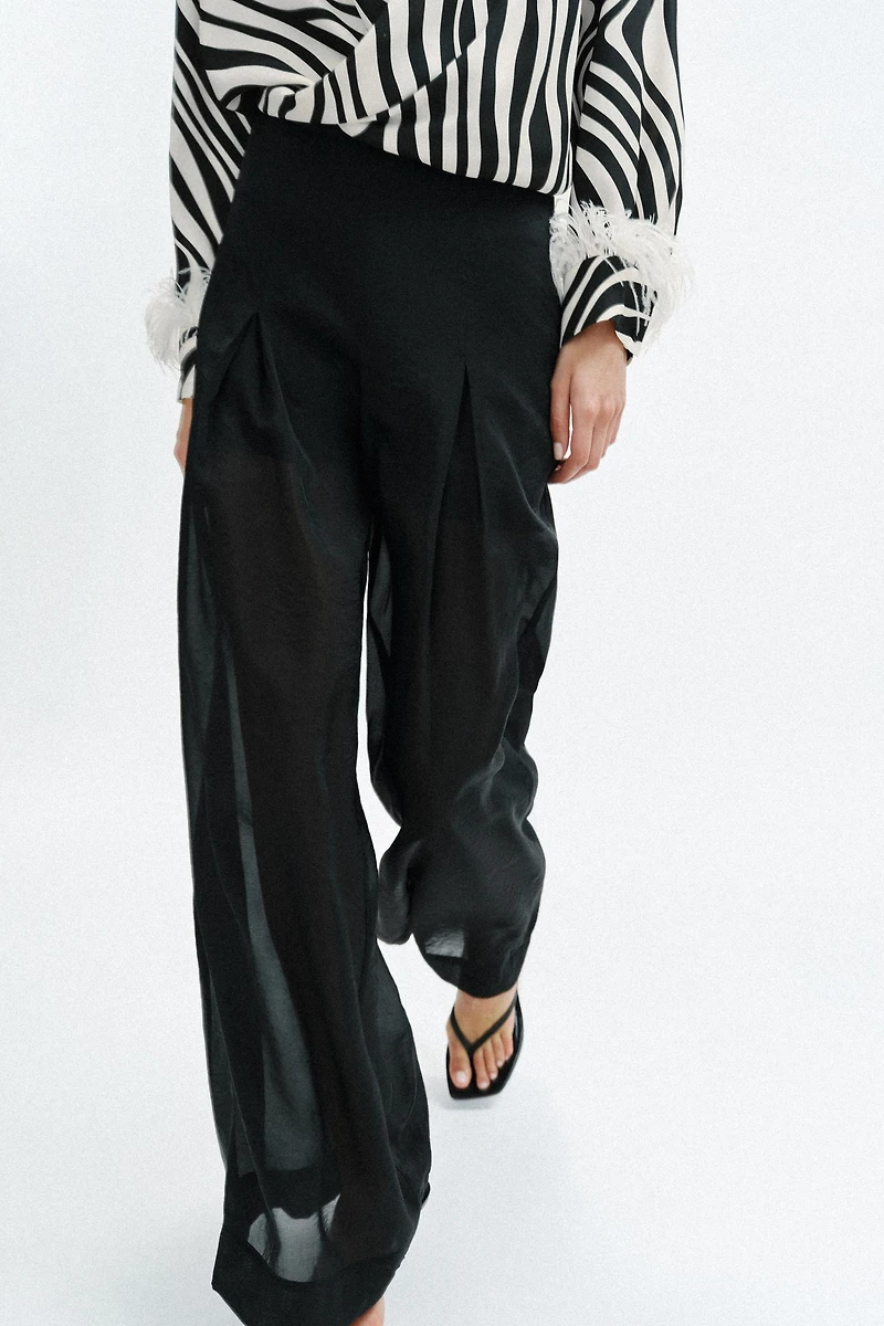 SEMI-SHEER WIDE LEG PANTS