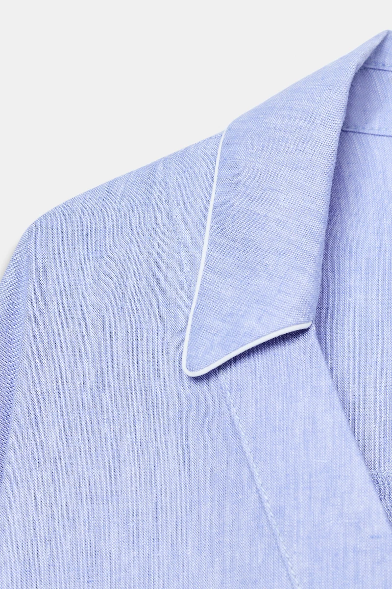 LINEN BLOUSE WITH CONTRAST PIPING