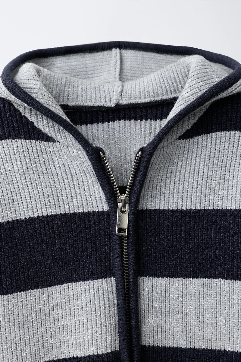 STRIPED HOODED CARDIGAN