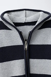 STRIPED HOODED CARDIGAN