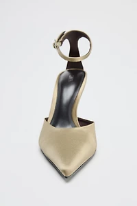 SATIN ANKLE STRAP HEELS