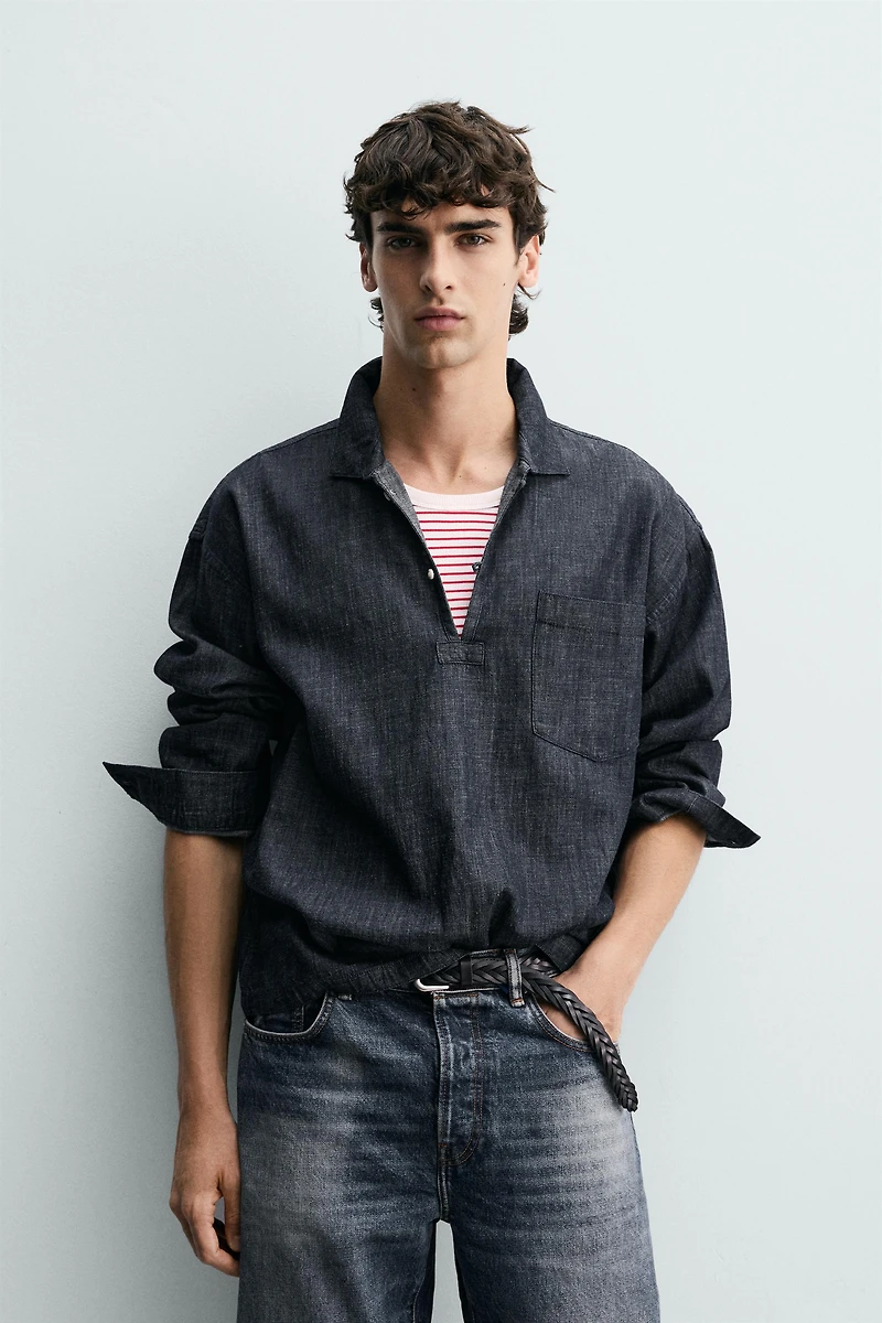 RELAXED FIT DENIM POLO SHIRT