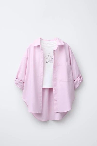 PACK CHEMISE OXFORD AVEC T-SHIRT STRASS