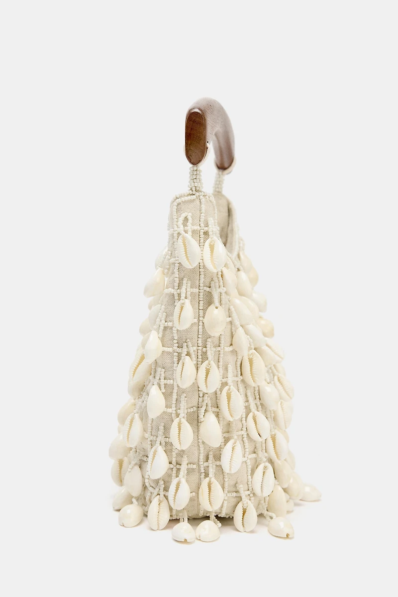 BEADED FABRIC BUCKET BAG