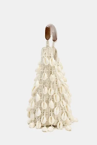 BEADED FABRIC BUCKET BAG
