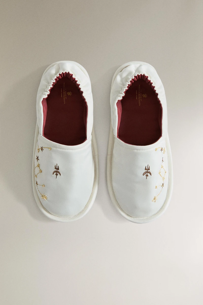 EMBROIDERED LEATHER-SOLE MOROCCAN SLIPPERS | MARISA BERENSON