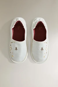 EMBROIDERED LEATHER-SOLE MOROCCAN SLIPPERS | MARISA BERENSON