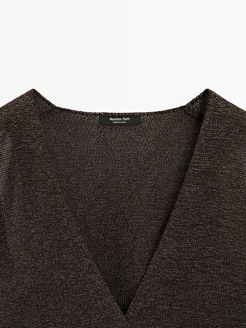 Veste sans manches cache-cœur en maille avec lien