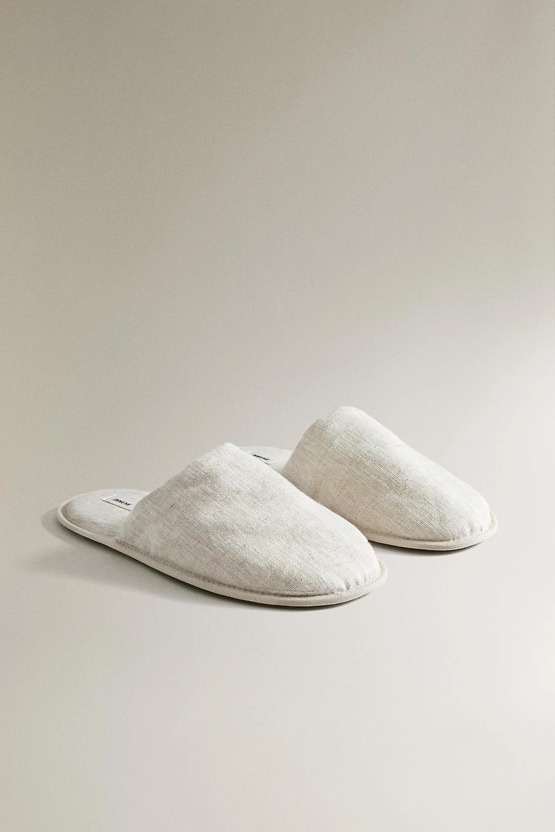 LINEN MULE SLIPPERS