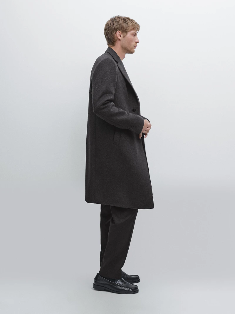 100% wool long coat with lapel collar
