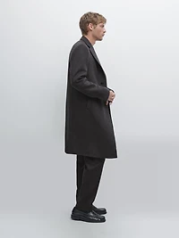 100% wool long coat with lapel collar