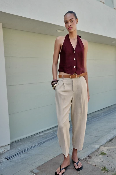 PANTALON AVEC LIN, PINCES ET CEINTURE