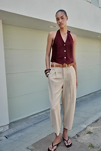 PANTALON AVEC LIN, PINCES ET CEINTURE