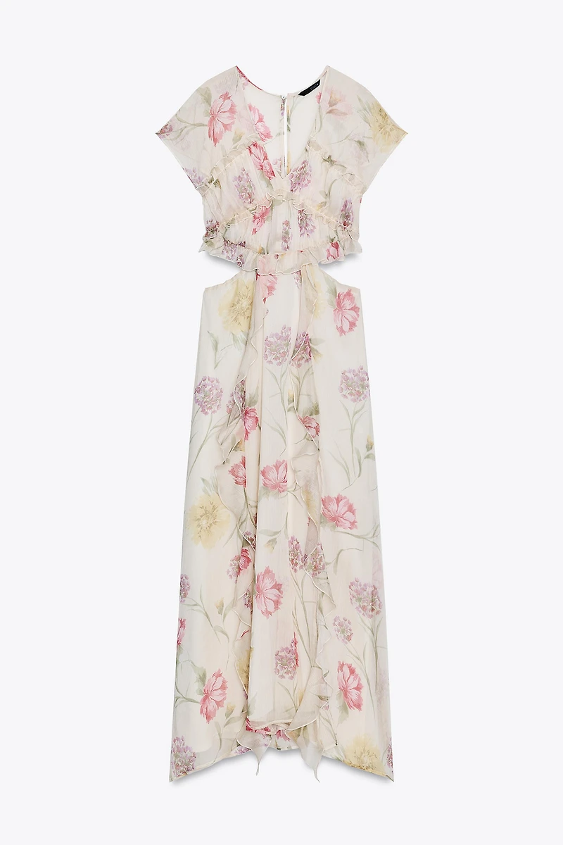 FLORAL PRINT CUT OUT MIDI DRESS