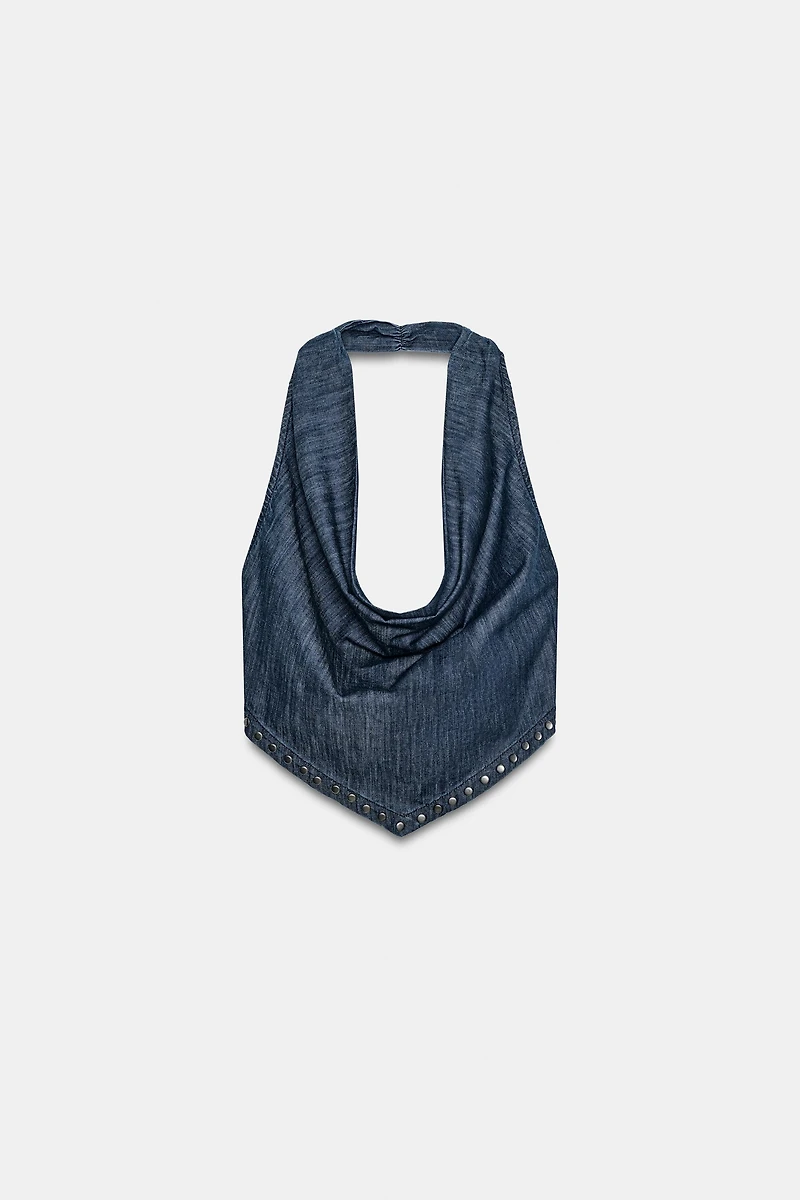 OPEN-BACK STUDDED HALTER TOP