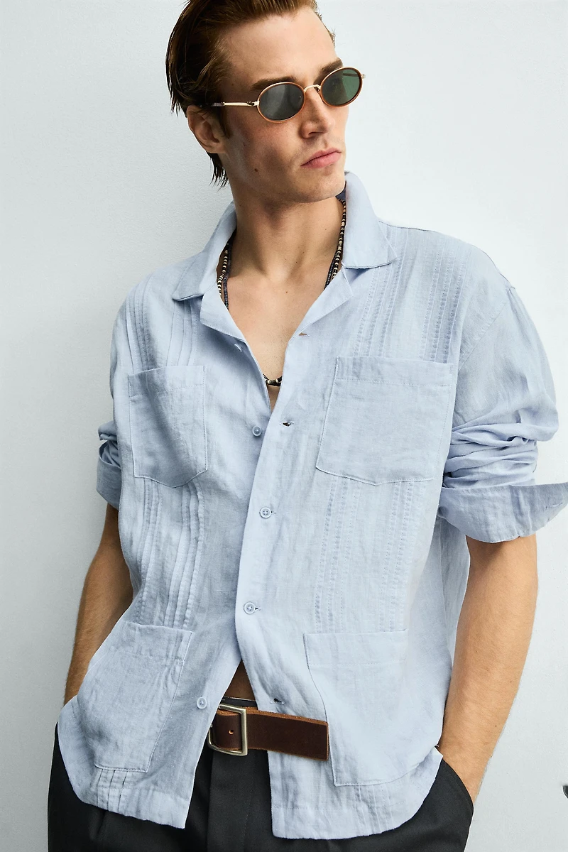 CHEMISE RELAXED FIT 100% LIN PLISSÉE